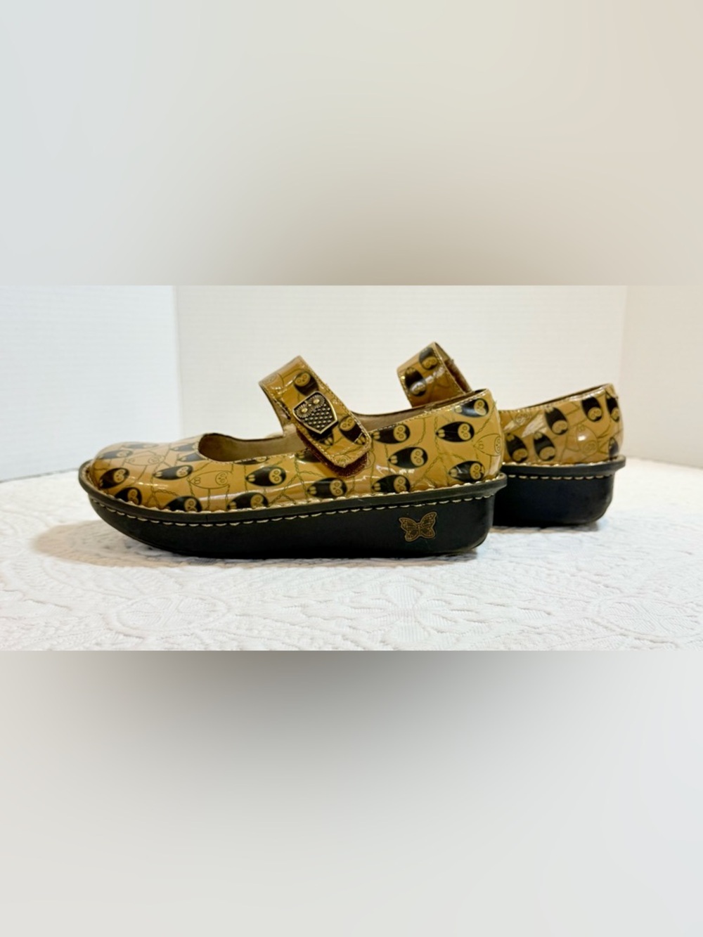 Alegria PG Lite Comfort Shoes Mary Jane Owl Leather Tan Black EU Sz 38 US 7.5
